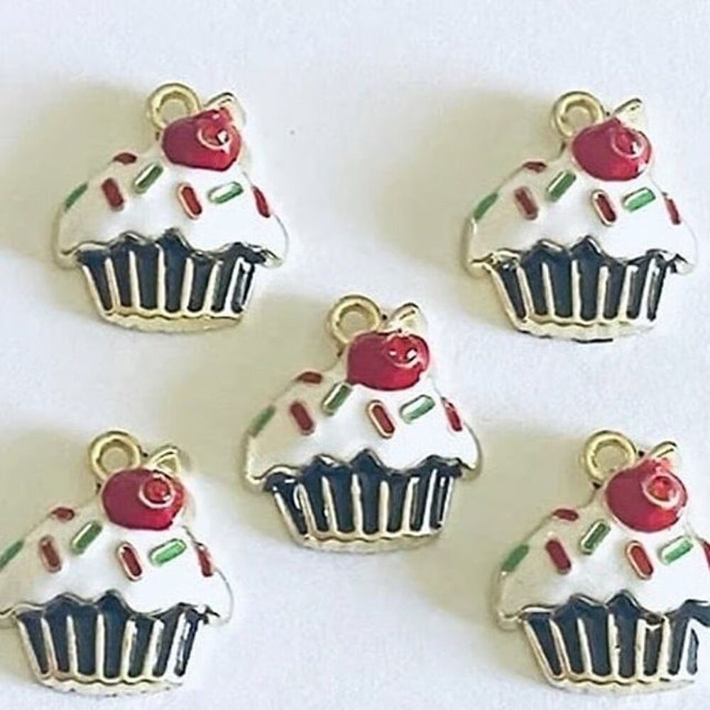 5pcs Beads for Jewelry Making Enamel Cupcake Charms #13035- 10 sets left - Picture 2 of 5